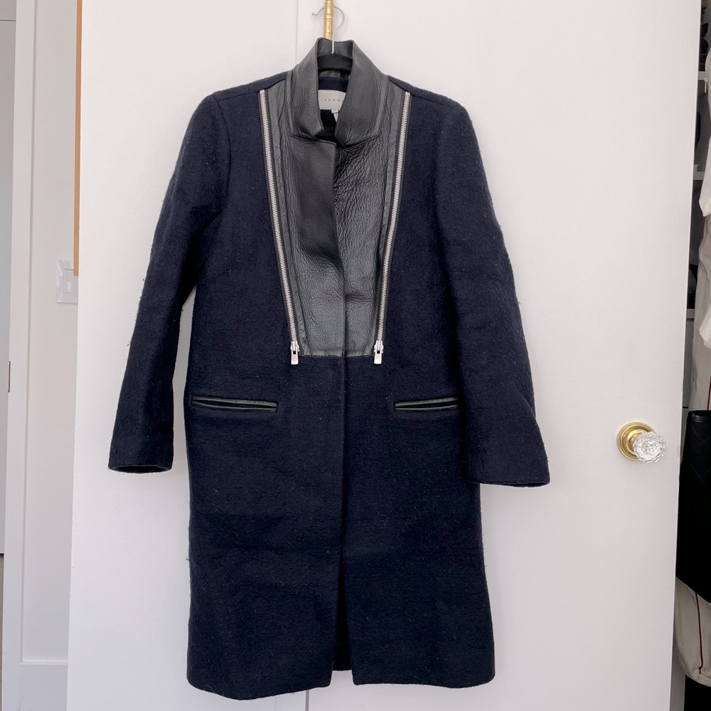Sandro Wool And Leather Winter Coat